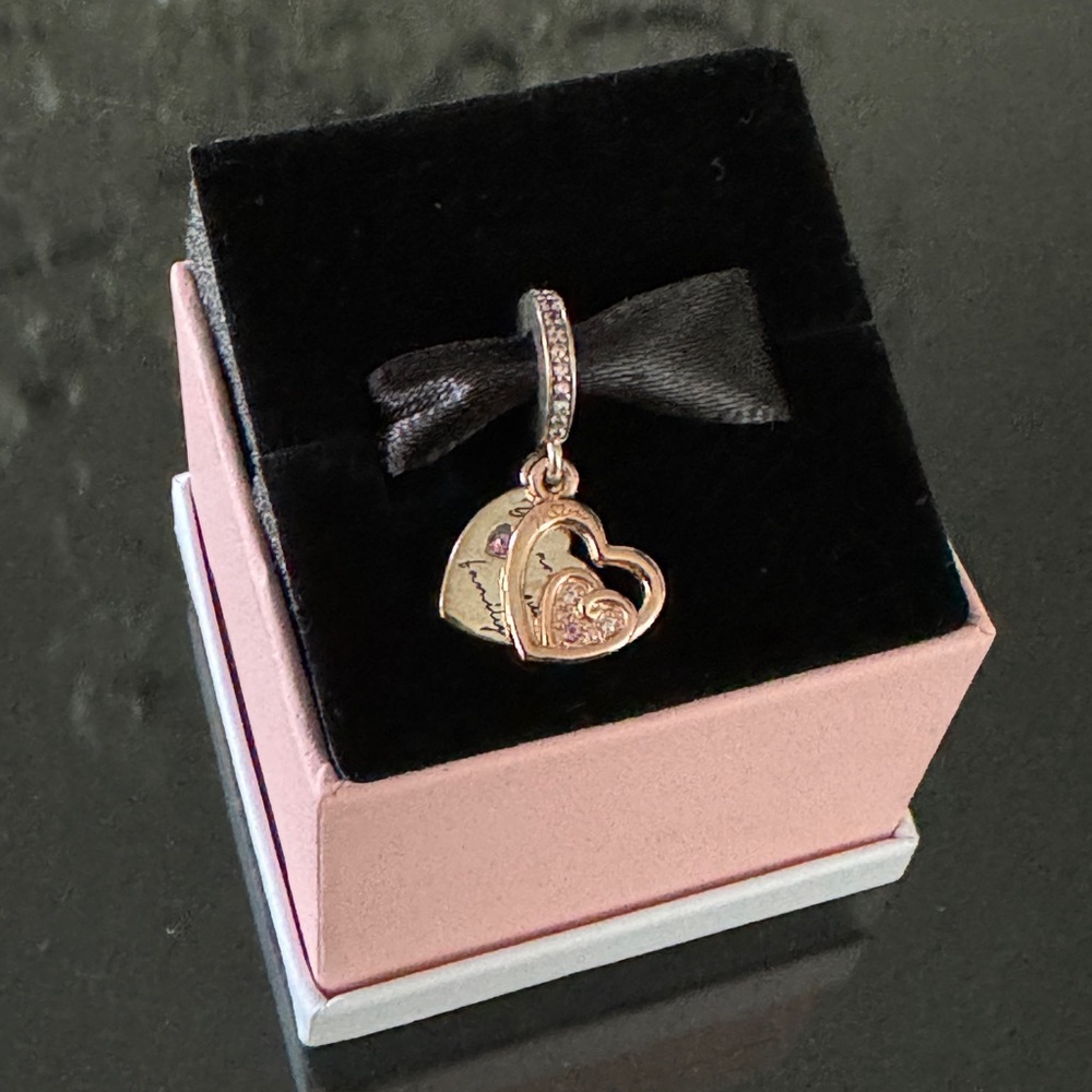 PANDORA New Entwined Infinite Hearts Double Dangle Charm